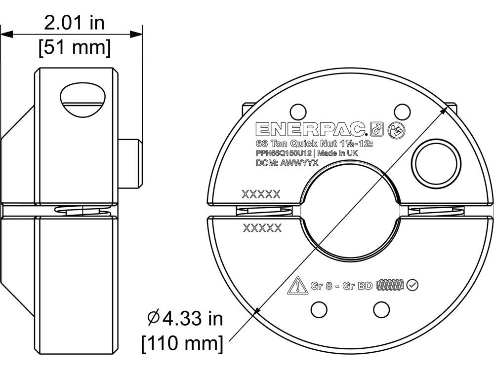 Dimension diagram for PPH66QM48X50