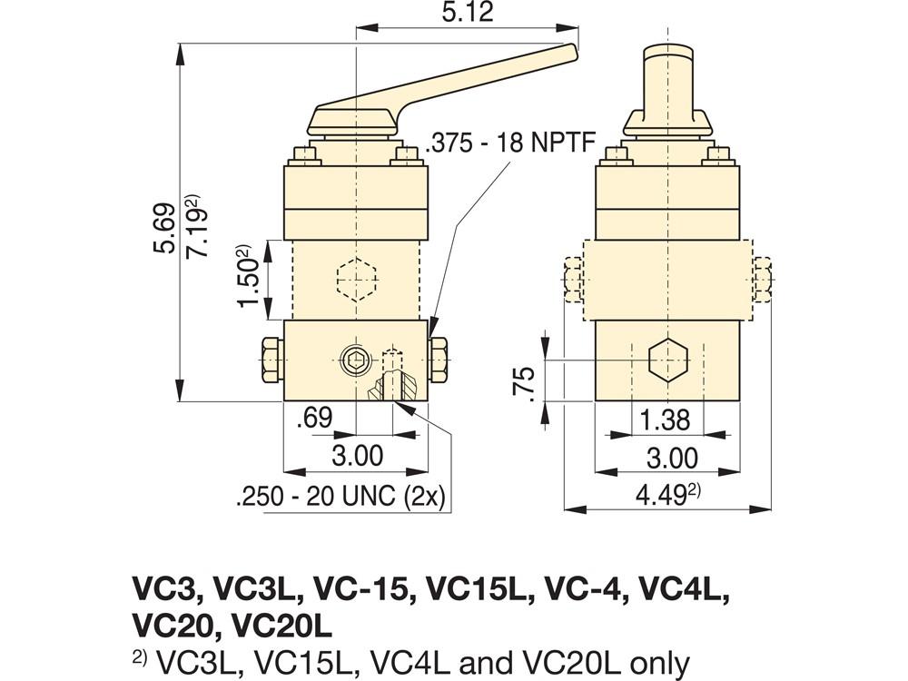 Imperial dimension diagram for VC20L
