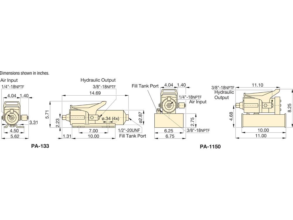 Imperial dimension diagram for PA1150