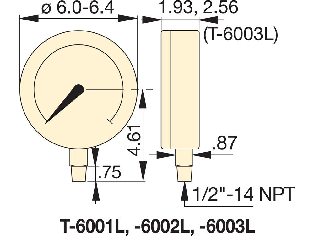 Imperial dimension diagram for T6002L